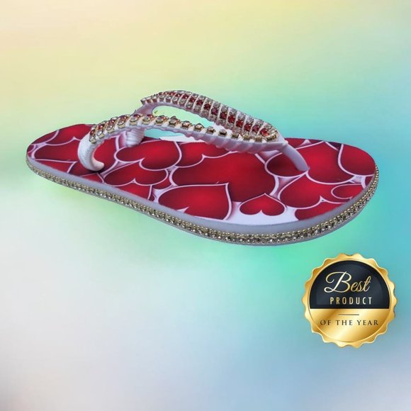Women's Luxury Flip Flops with hearts, crystals and rhinestones, all occasions. - Picture 16 of 17